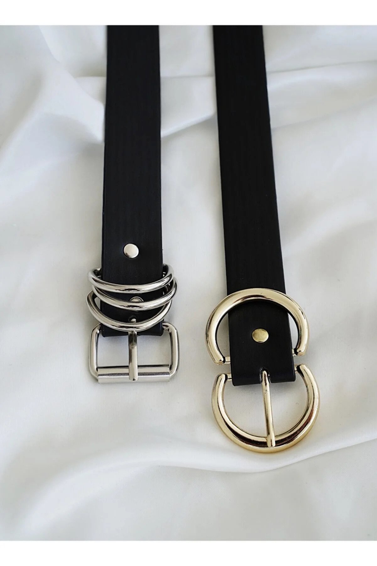 Women's 2-Piece Black Belt with Double Buckle