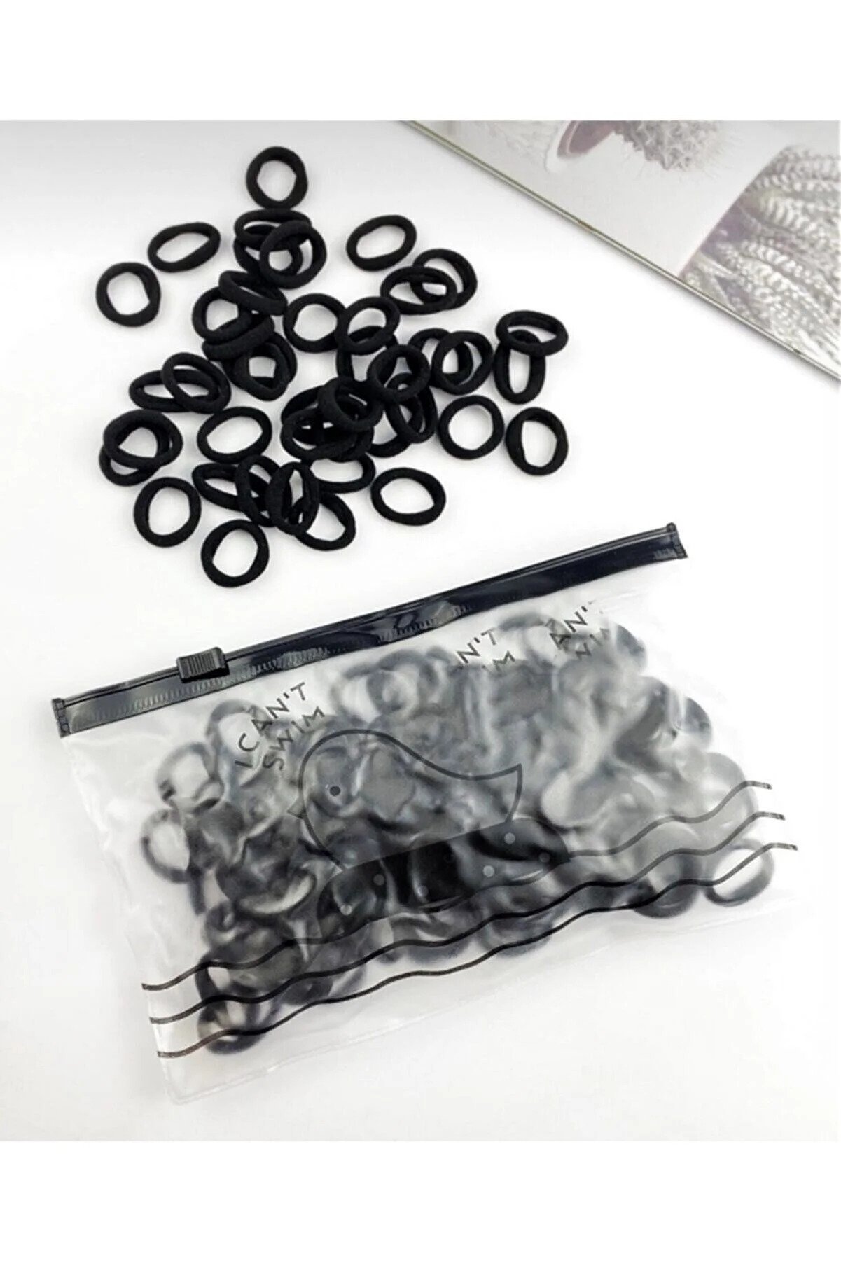 Black 100-Piece Mini Rubber Buckle with Transparent Bag