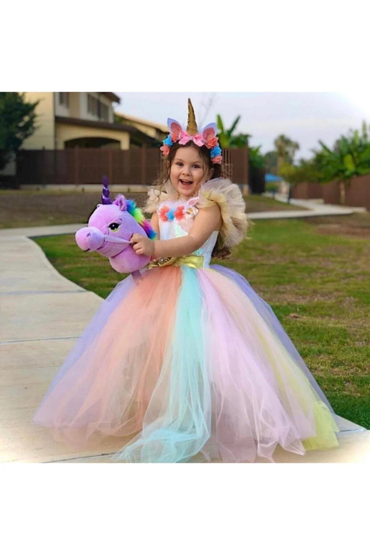 Unicorn Girl Unicorn Tarlatan Tutu Dress Costume with Crown Gift DestinaUnicornE