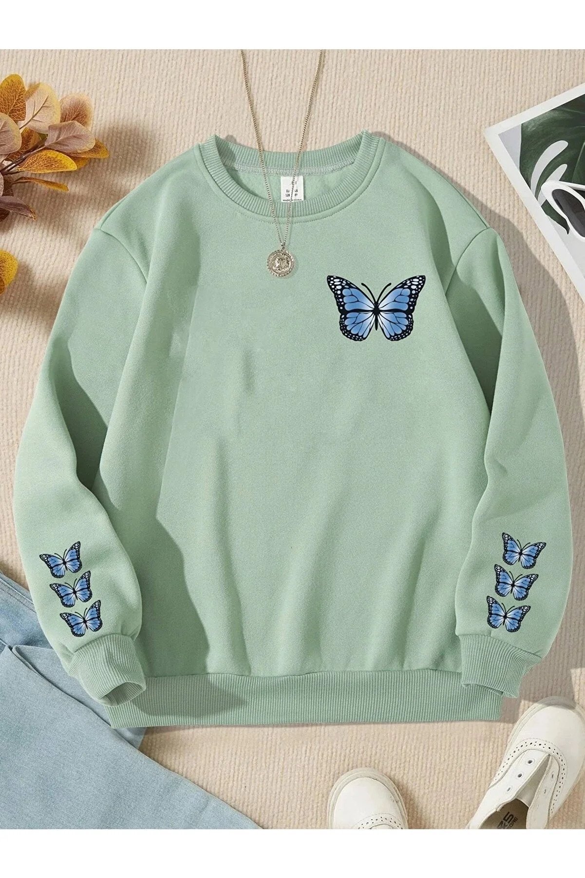 Butterfly Printed Girls Sweatshirt