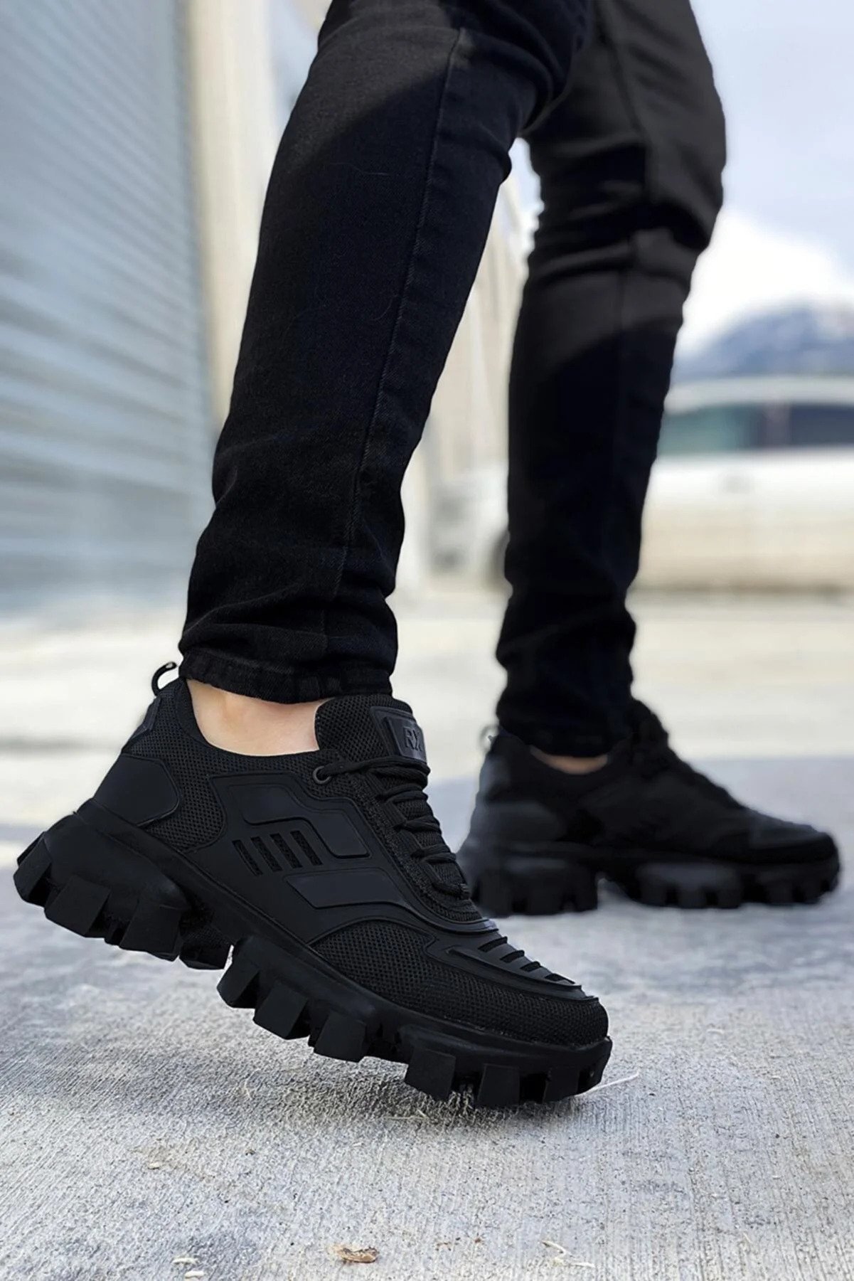 BIG KING Black Dozer Knitwear Rubber Detail Sports Shoes