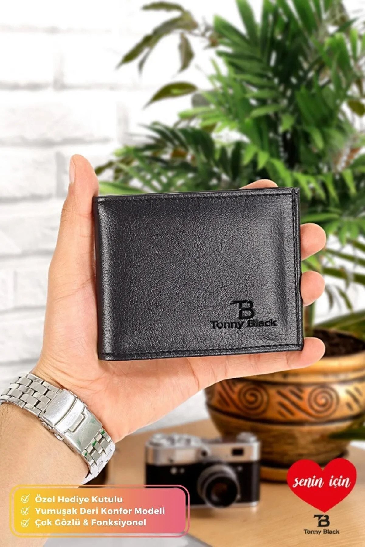 Tonny Black Original Men's Stylish Leather Wallet with Black Gift Box, Card Hold