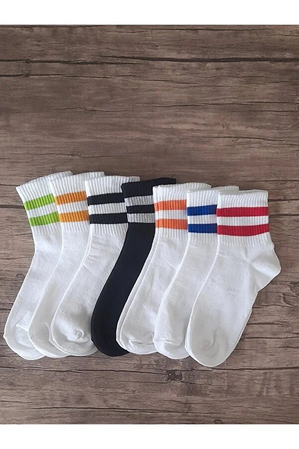 SOCKSHION  Unisex White Striped Cotton Half Socks Pack of 7 Comfortable and Styl