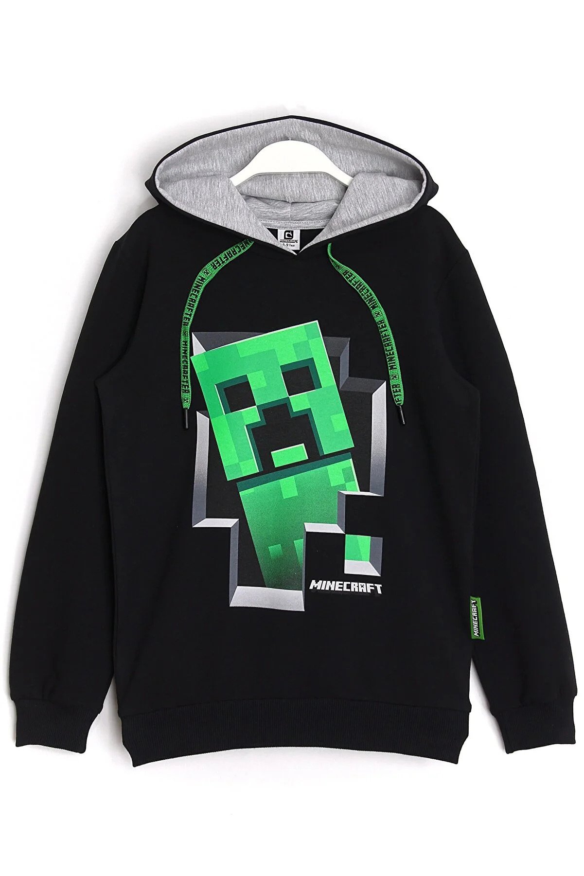 Minecraft Creeper Patterned Hooded Boy Hoodie 5 - 13 Years Black