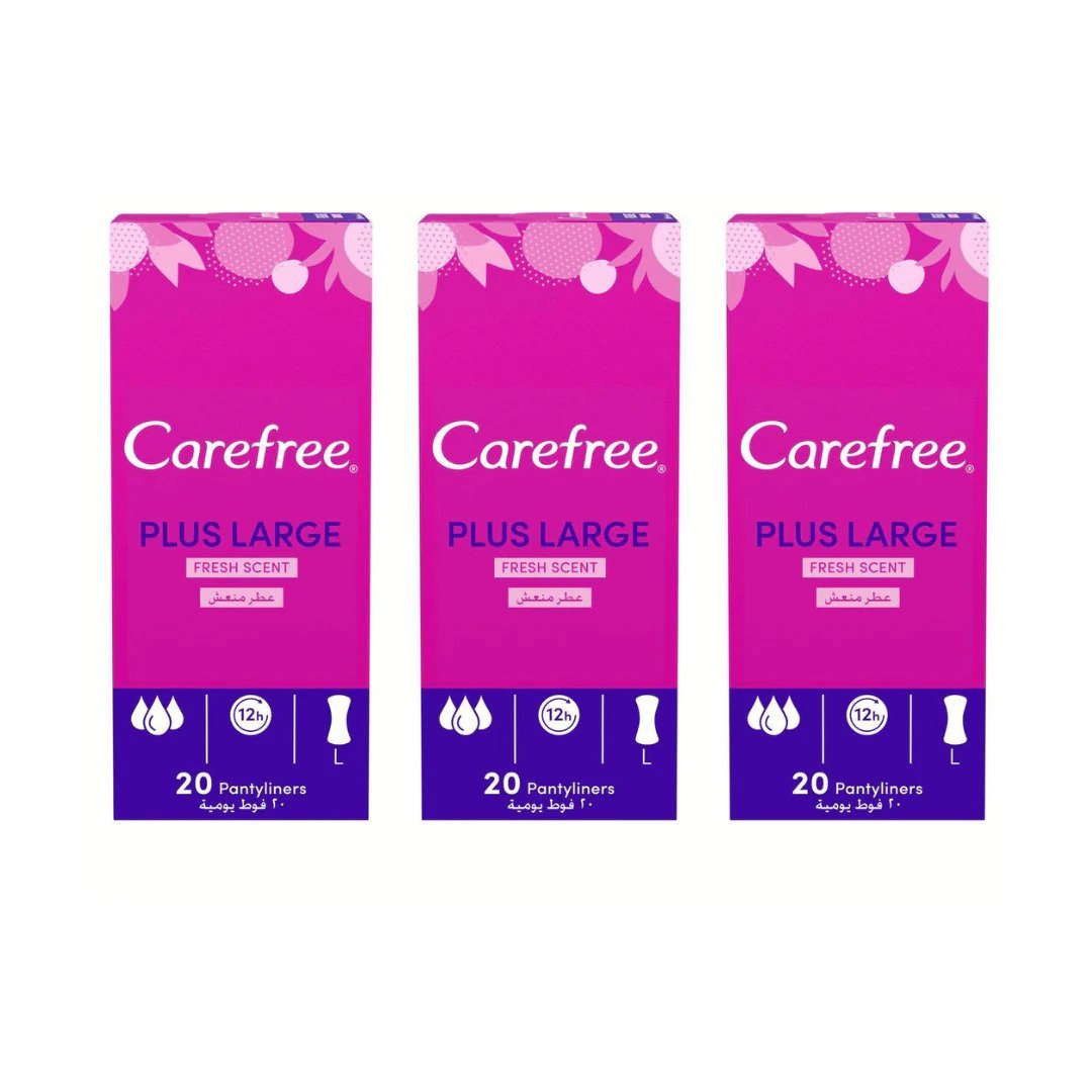 Carefree Plus Large Panty Liners With Fresh Scent 20s, Pack Of 2+1 Free