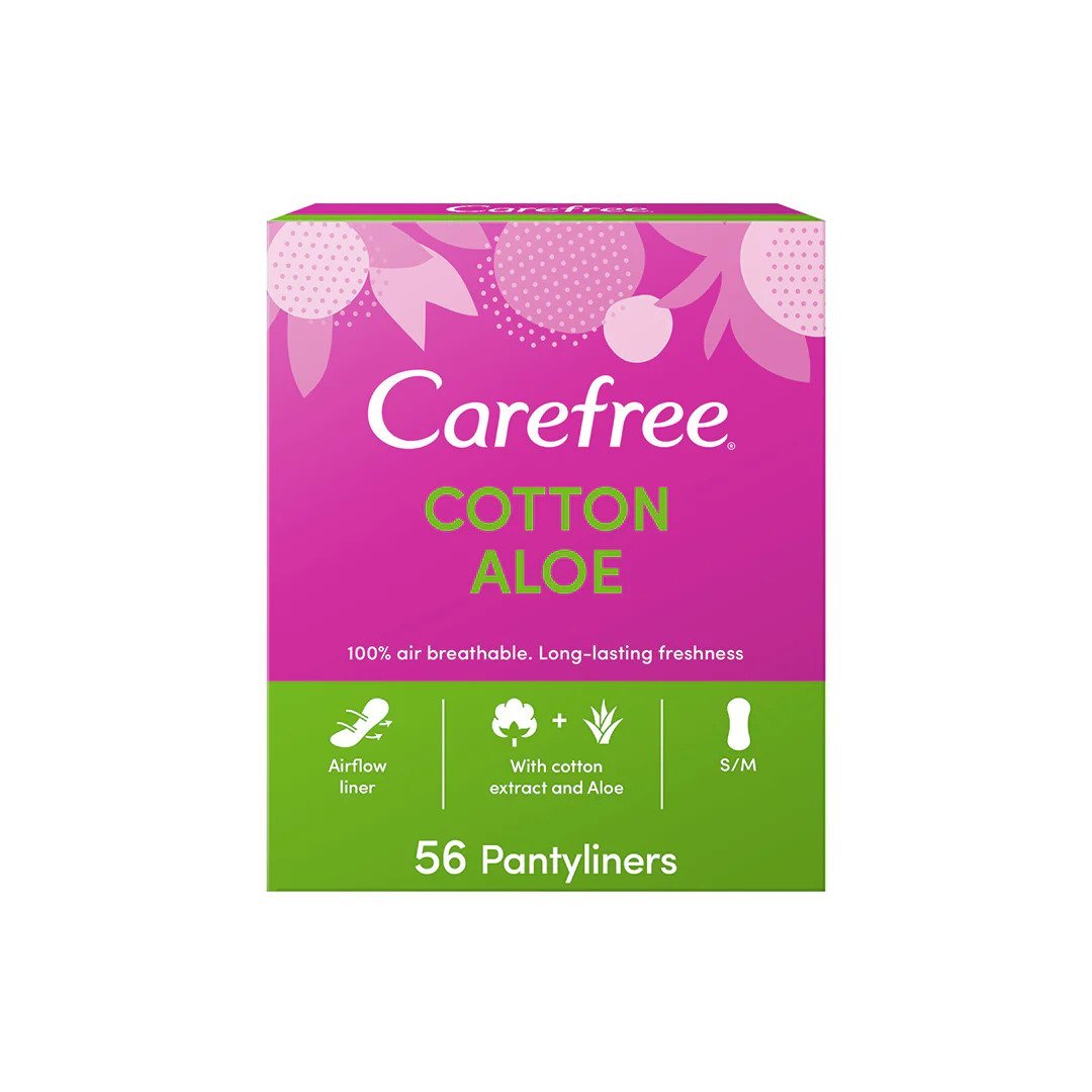 Carefree Cotton Feel Panty Liners With Aloe Vera 56'S, 33% OFF