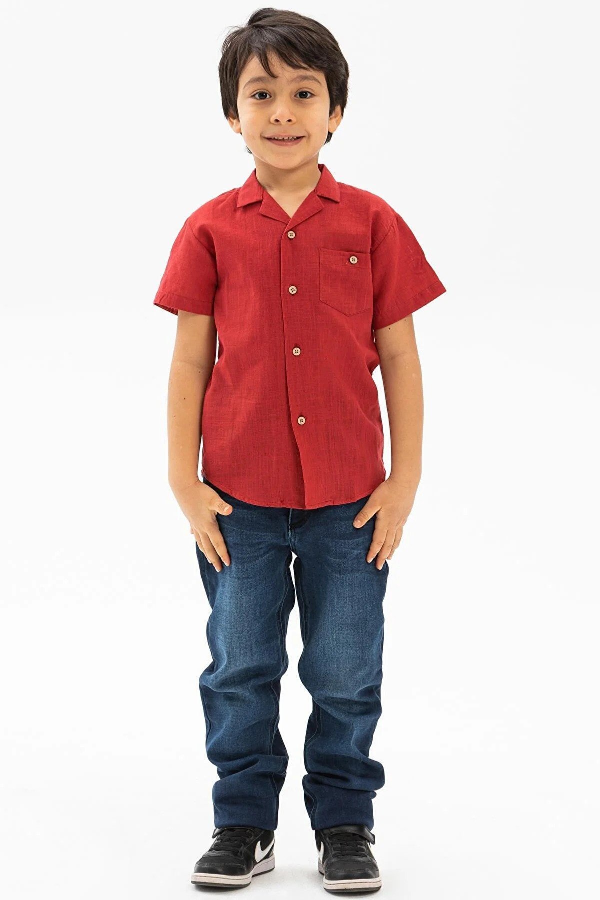 Eliş Şile Cloth Short Sleeve Şile Cloth Single Pocket Boy's Shirt