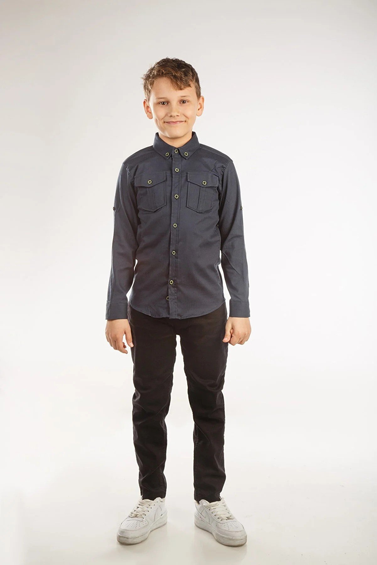 AJN Boy's Shirt Folded Sleeve Cotton Navy Blue SHIRT