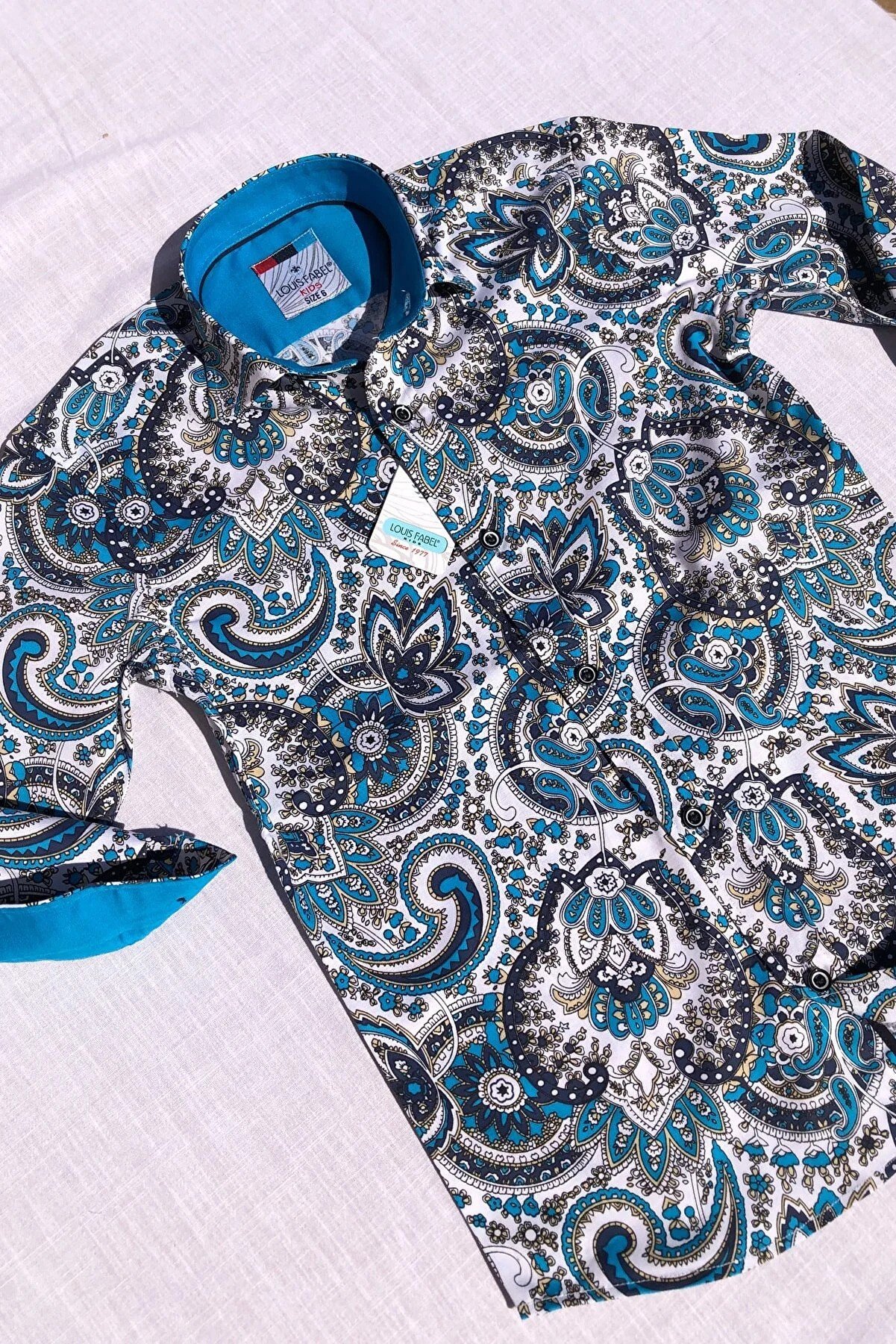 Louis Kids New Season Paisley Patterned Long Sleeve Children's Shirt