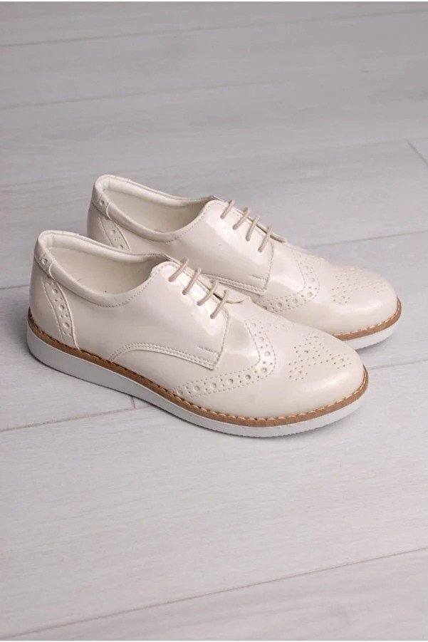 Rıdvan Çelik  Boy's Cream Patent Leather Laced Classic Shoes