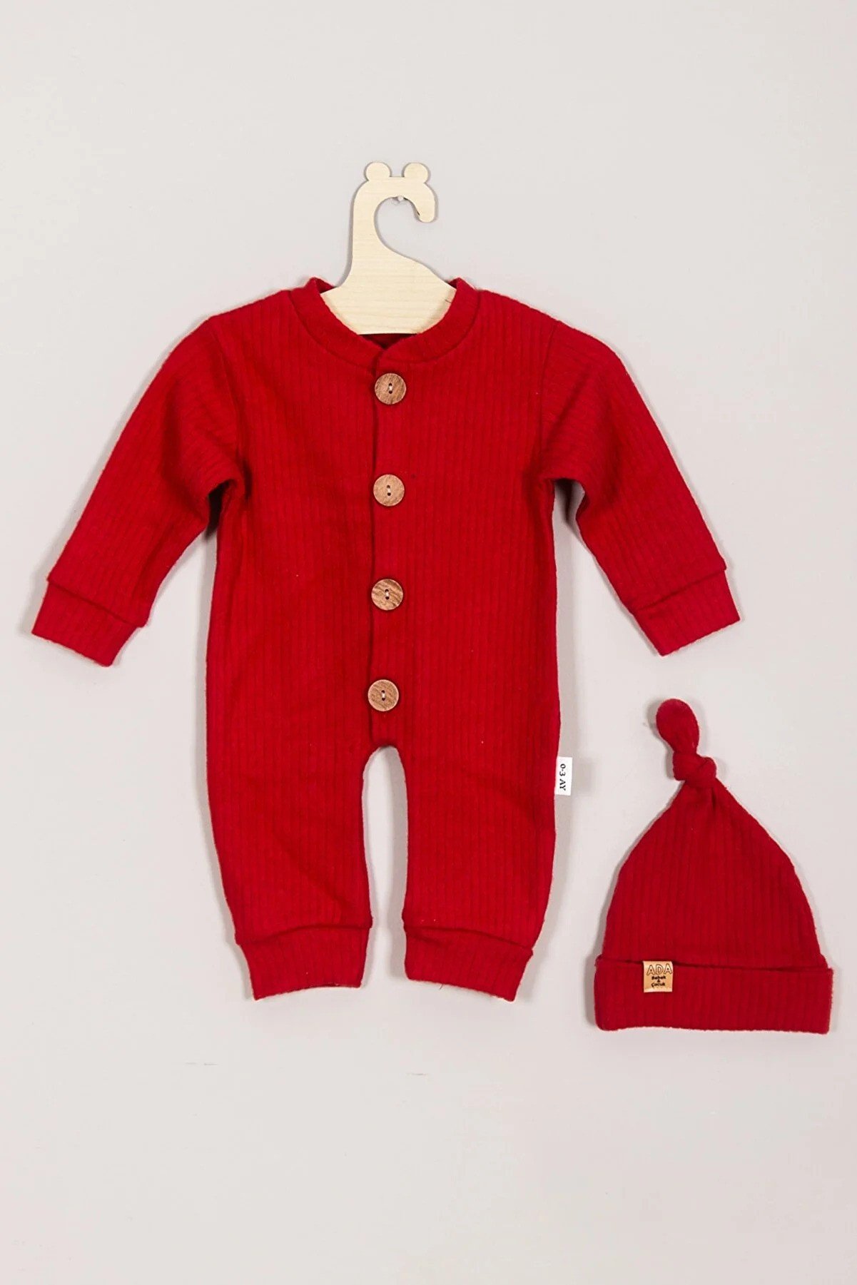 ADABEBEK 100% Cotton Wooden Buttoned Corduroy Hat Baby Jumpsuit