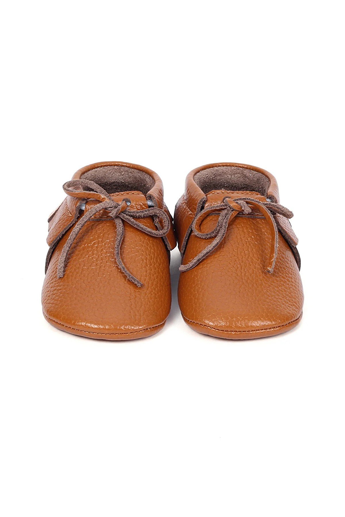 Yoyo Junior Genuine Leather Tan Baby Booties with Lacing Detail