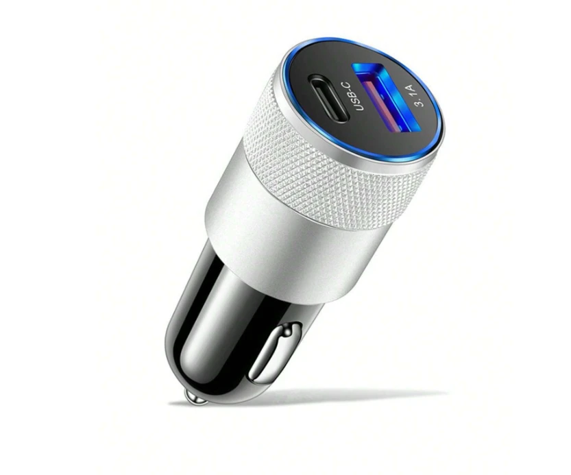 1pc 3.1a Usb+Pd Metal Car Charger, Aluminum Alloy Car Charger