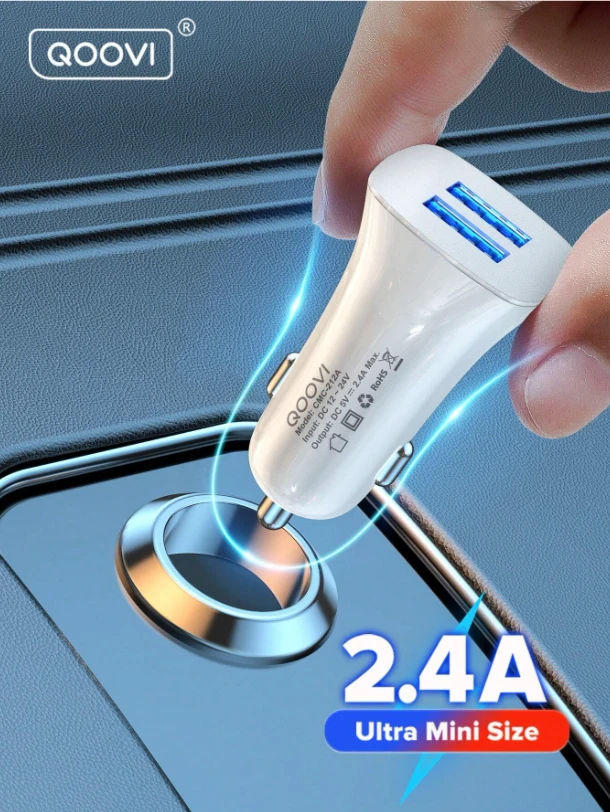 Dual Port 2.4A Fast Charging Car Charger Compatible With iPhone 14 Xiaomi Samsun