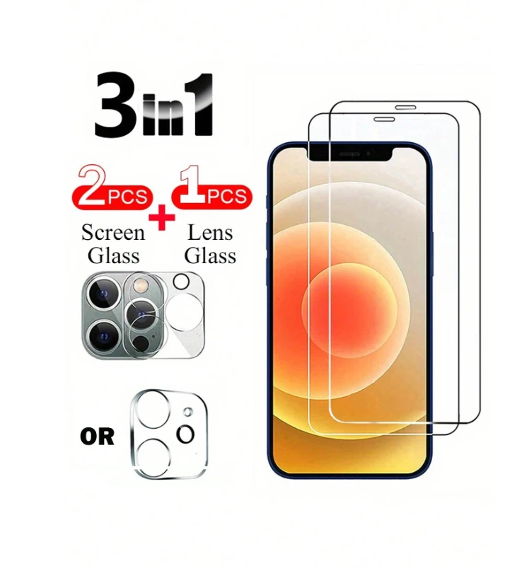 2 HD Transparent Tempered Glass Screen Protector,1 Lens Protector