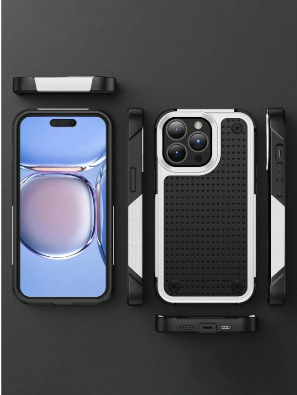 Colorblock PC Cooling Anti-fall Phone Case Compatible With iPhone15/15Plus/15Pro